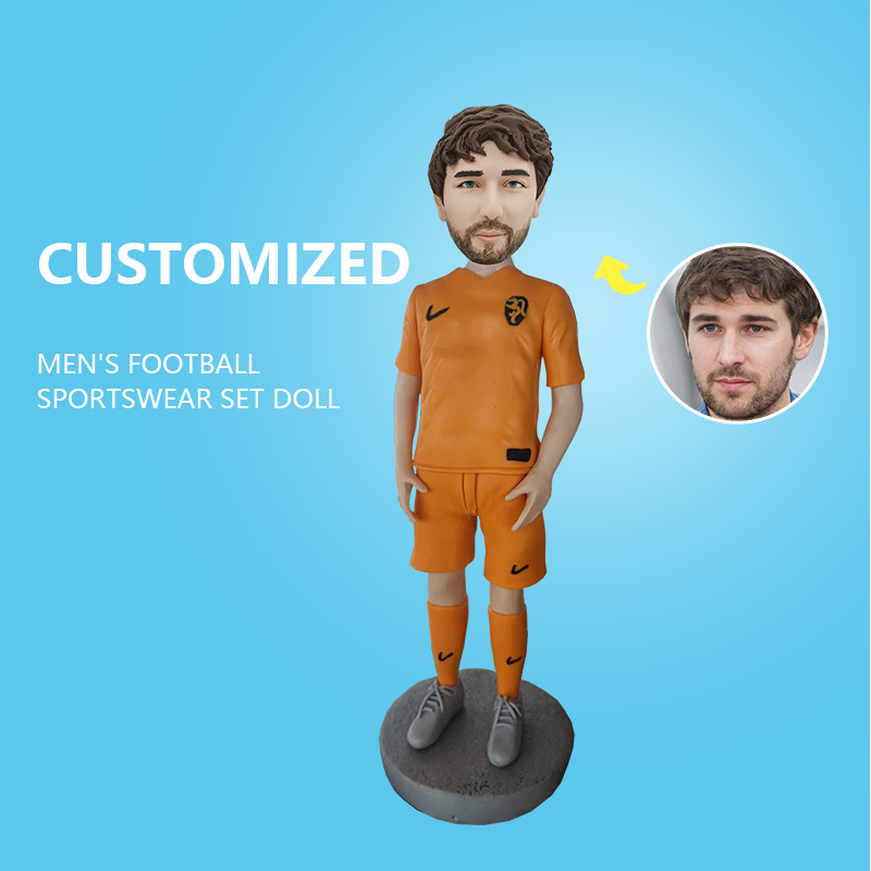 Customized Men's Orange Football Jersey Shaking Head Doll