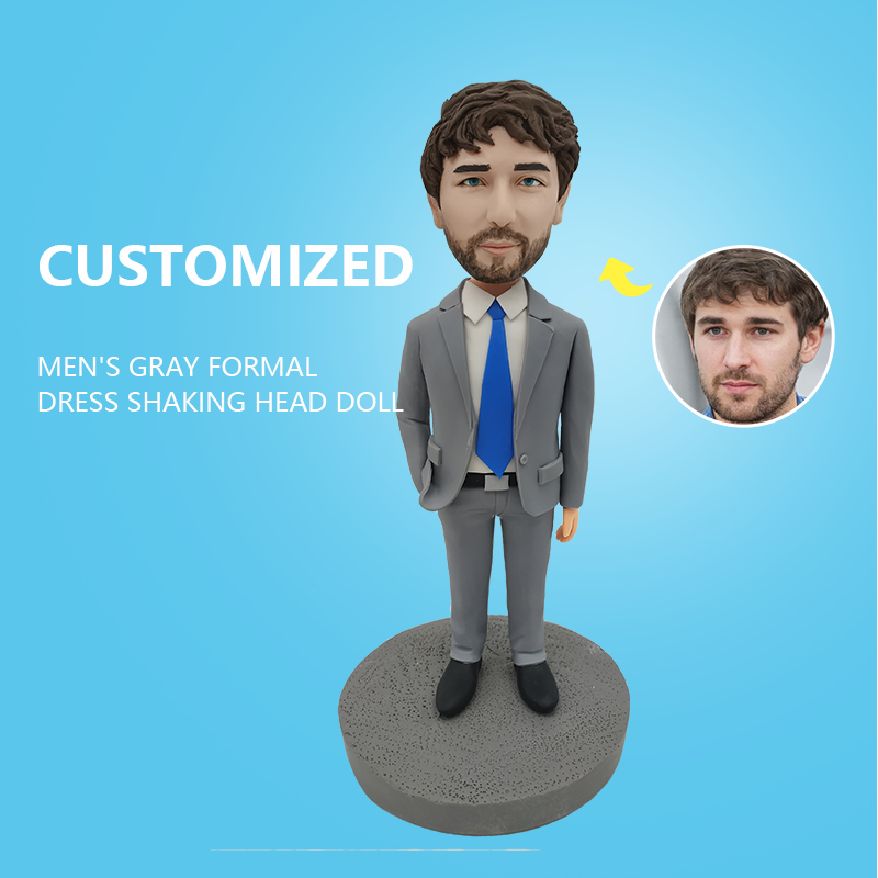 Customized Men's Gray Formal Dress Shaking Head Doll