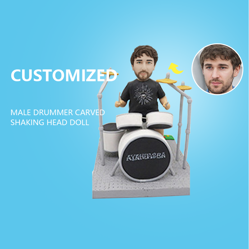 Customized Male Drummer Carved Shaking Head Doll