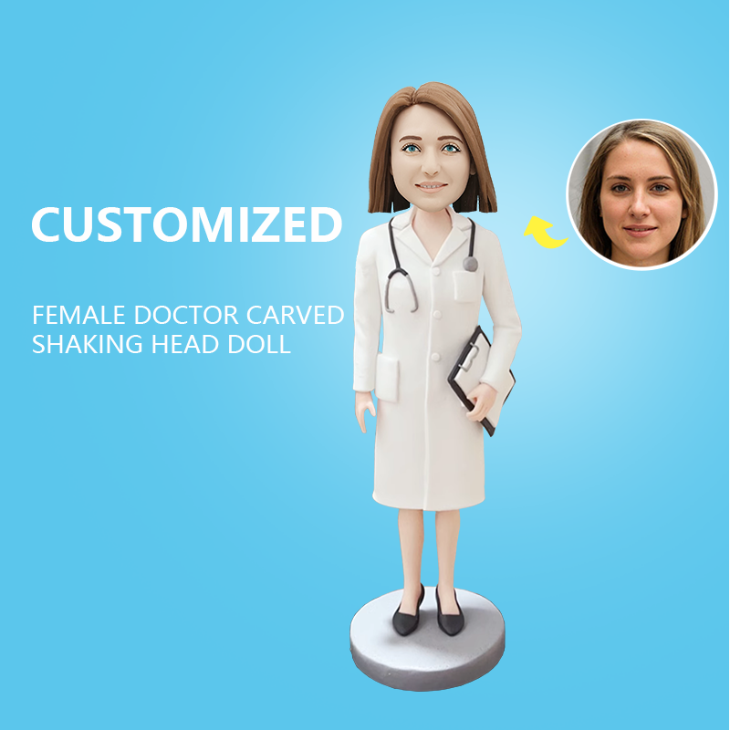 Customized Female Doctor Carved Shaking Head Doll