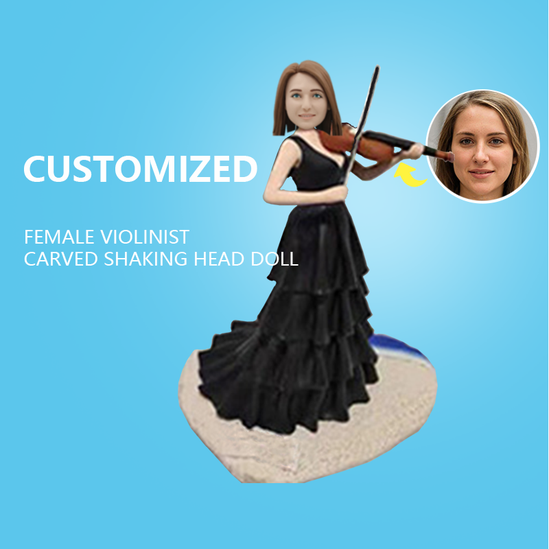 Customized Female Violinist Carved Shaking Head Doll
