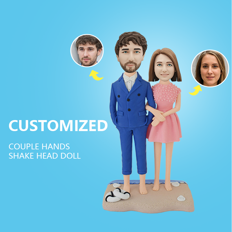 Customized Couple Hands Shake Head Doll