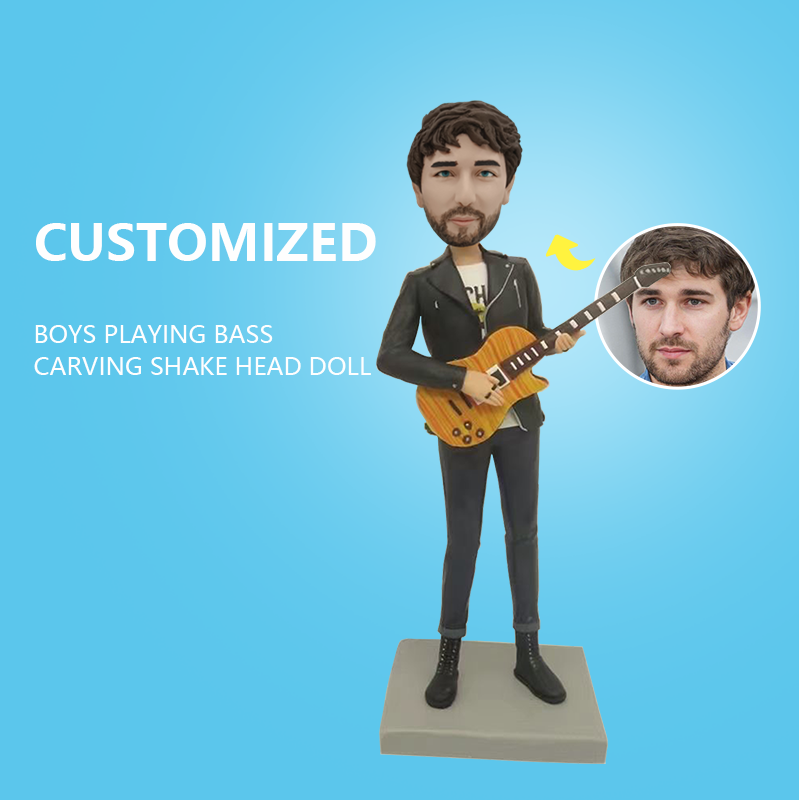 Customized Boys Playing Bass Carving Shake Head Doll