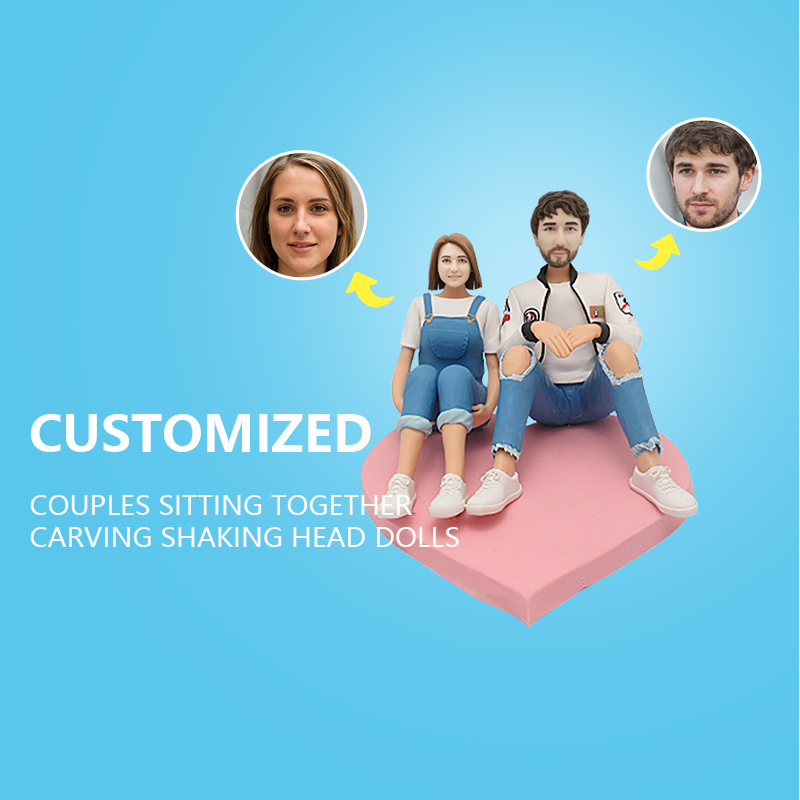 Customized Couples Sitting Together Carving Shaking Head Dolls