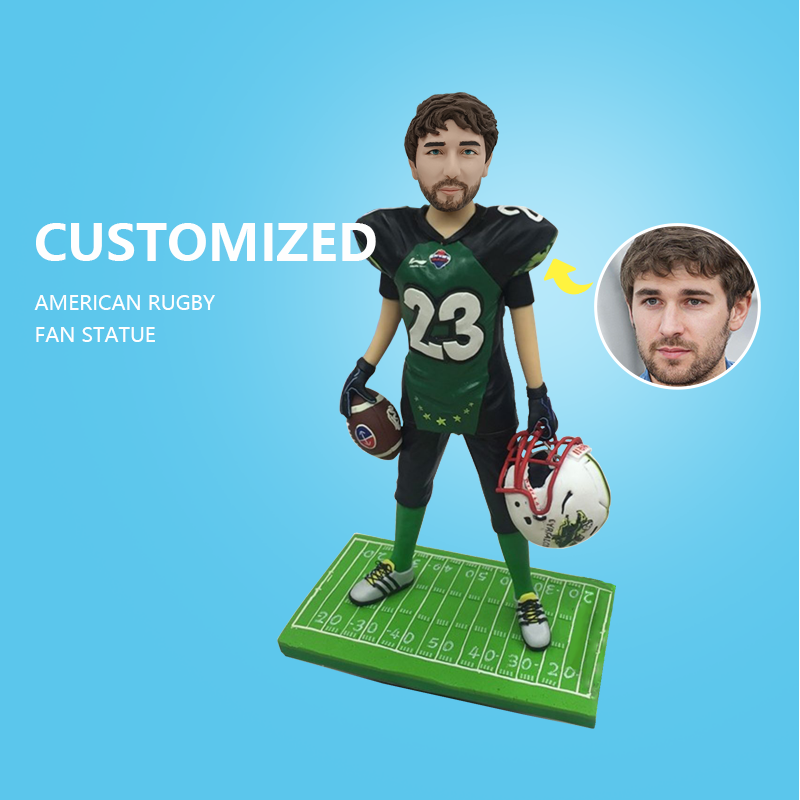Customized American rugby fan statue