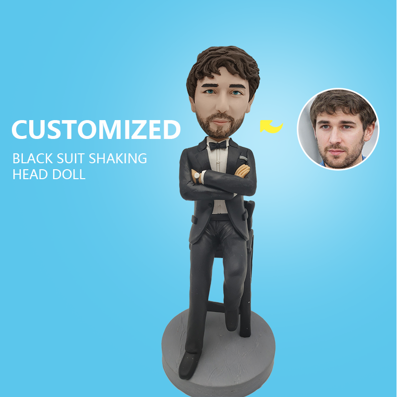 Customized Black Suit Shaking Head Doll