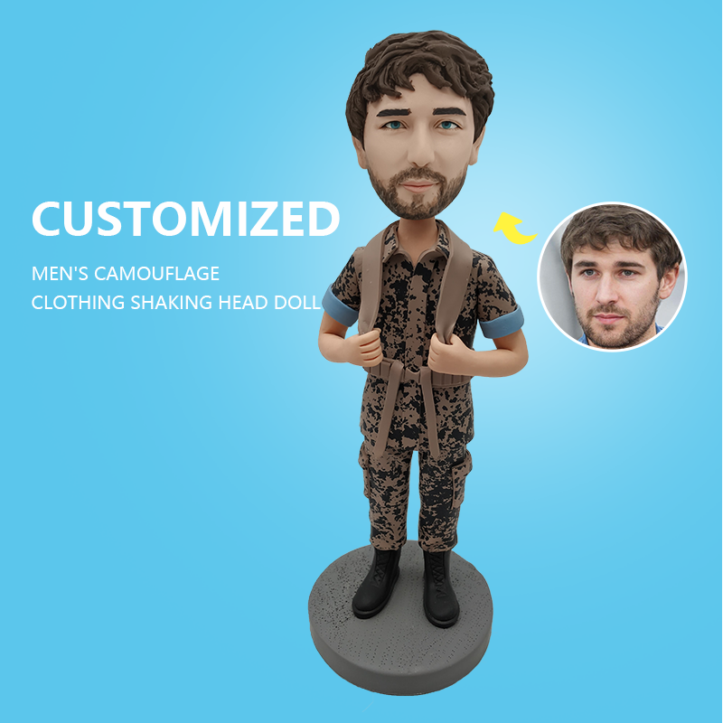 Customized Men's Camouflage Clothing Shaking Head Doll