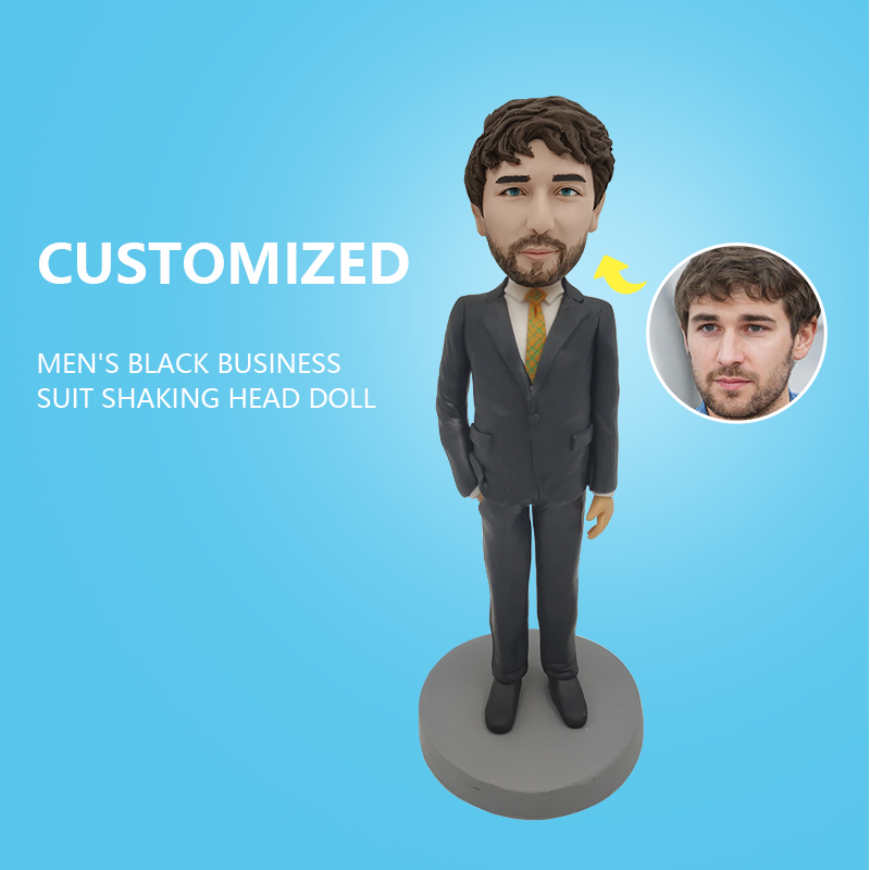 Customized Men's Black Business Suit Shaking Head Doll
