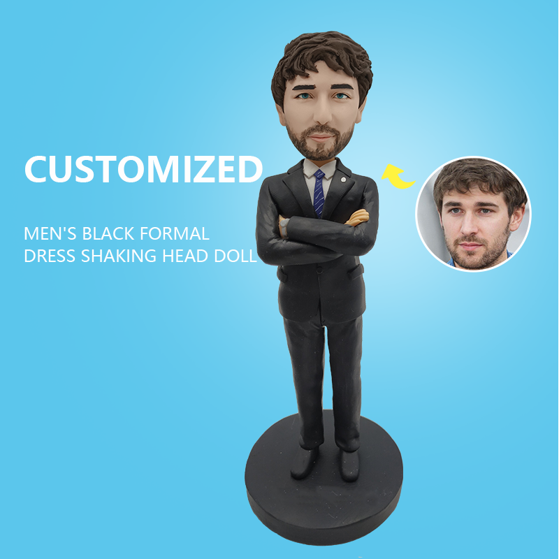 Customized Men's Black Formal Dress Shaking Head Doll