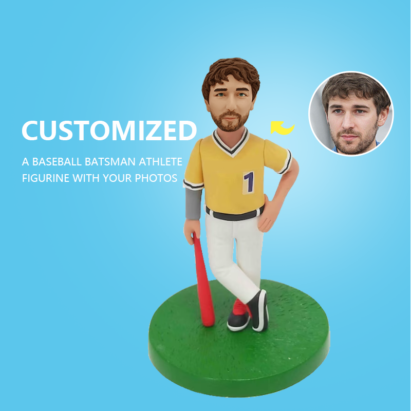 Customize a baseball batsman athlete figurine with your photos