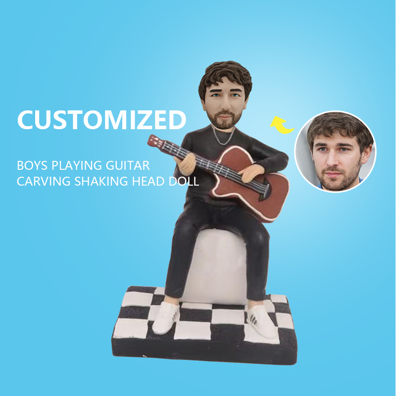 Customized Boys Playing Guitar Carving Shaking Head Doll